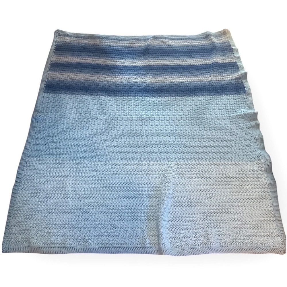 Handmade Crochet Blanket Blue Ombre Stripes Cozy Throw
